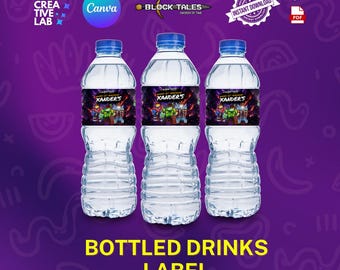 Etiqueta para botella de agua de Block Tales, botella de agua de cumpleaños de Blocktales, recuerdo de fiesta de cumpleaños de juegos editable en Canva
