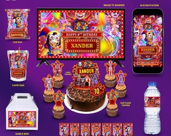 Personaliza este increíble set de fiesta digital de circo 10 en 1, editable, para fiestas de circo digital, plantilla de Canva, descarga instantánea de Canva.