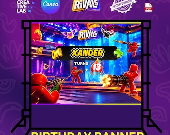 Rivals Roblox Banner Editable Canva Template, Roblox Rivals Birthday banner, Gaming Party Invitation, Digital Download, Rivals Roblox