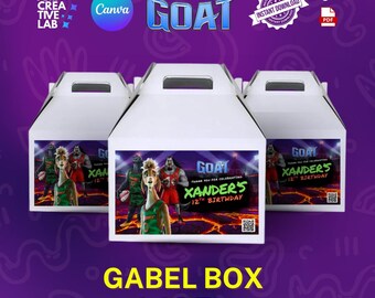 GOAT Movie Gable Box Template, Editable Canva Birthday Party Favor Box, Editable Canva Birthday Party Favor, Greatest Of All Time Party