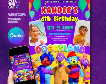 Invitación de cumpleaños de Doggyland/Plantilla con foto para fiesta infantil (Descarga digital)