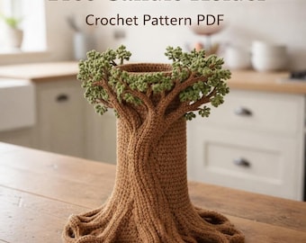 Patrón de portavelas de ganchillo con forma de árbol, decoración para velas pequeñas, cesta organizadora para el hogar (hazlo tú mismo)