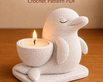 Patrón de portavelas de delfín de ganchillo para velas pequeñas, decoración para el hogar, cesta organizadora DIY