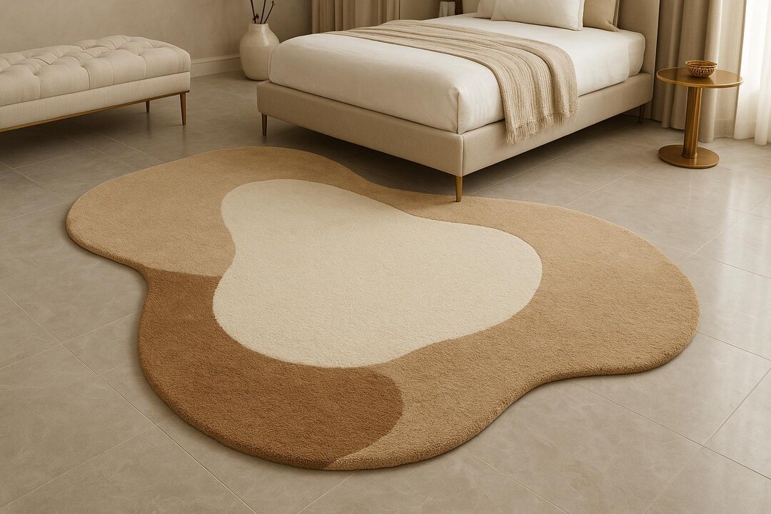Abstract Organic Shape Area Rug, Modern Neutral Beige Brown Rug ...