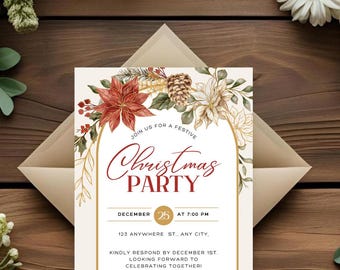Floral Christmas Party Invitation | Festive Holiday Gathering (Digital)
