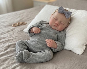 49CM Levi Reborn Baby Doll, Sleeping Newborn Soft Silicone Doll, Realistic 3D Skin Tone with Veins, Hand Painted Hair