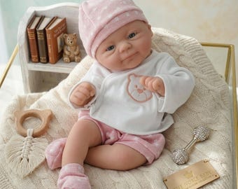 Full Body Silicone Reborn Baby Boy Doll – 36 cm Mini Realistic Newborn, Soft Lifelike Silicone Baby, Tiny Handmade Collectible Doll