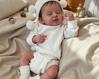 49cm Loulou Lifelike Newborn Reborn Doll – Realistic Asleep Baby, Full Body 3D Skin with Visible Veins, Handmade Collector Doll Gift