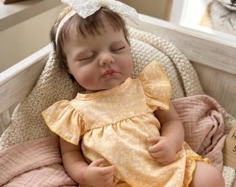 Poupée bébé fille Reborn de 48 cm - Corps en vinyle et silicone, cheveux laissés en place à la main, nouveau-né réaliste, cadeau de poupée bébé réaliste à collectionner