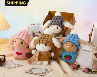 Pocket Bunny Hug Gift for Valentines Day, Custom Mini Plush Bunny with love Message Card, Love Gift for Her, Well Being Mental Health Gift