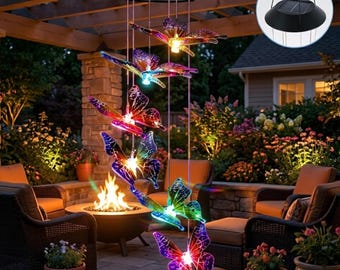 Solar Butterfly Wind Chime Light – Waterproof Color Changing LED Garden Chandelier with Bell, Outdoor Yard Lawn Patio Decor