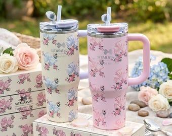 900ml Floral Stainless Steel Tumbler with Straw – Vacuum Insulated Travel Mug – Keeps Drinks Ice Cold – Cute Birthday Gift for Women