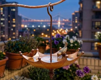 Vintage Umbrella Bird Feeder – Rustic Hanging Metal Seed Tray for Outdoor Garden & Patio Decor