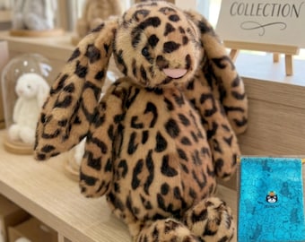 Conejo de peluche Jellycat Style Cobblehop con estampado de leopardo, animal de peluche Jellycat Bunny, lindo juguete de conejito, regalo para baby shower