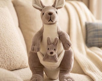 Mother & Baby Kangaroo Plush Toy – Soft Stuffed Animal Set – Cute Funny Kangaroo Doll – Kids Birthday Gift – Australia Wildlife Toy