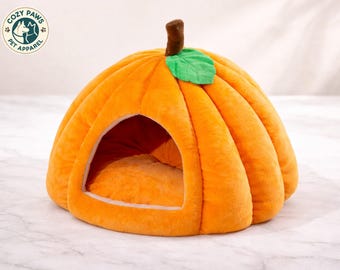 Plush Pumpkin Cat Bed | Cozy Cave Nest for Small Pets, Non-Slip Base