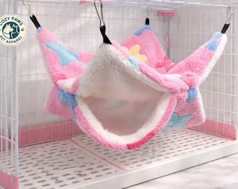 Hamaca para mascotas pequeñas / Diseño de tela suave y afelpada / Hámster, cobaya, chinchilla, roedor / Refugio colgante para dormir en jaula / Lugar de descanso cálido y acogedor