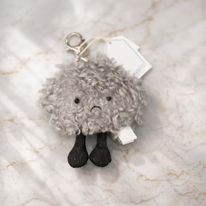 Jellycat Inspired Sad Cloud Plush Keychain | Cute Gray Stuffed Toy Bag Charm | Kawaii Plush Pendant Gift | Soft Mini Plushie Accessory |