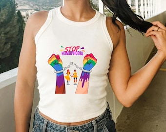 LGBT STOP HOMOPHOBIA  Rib-Racer Tank Top ,  Women's Micro Rib Racer Tank Top