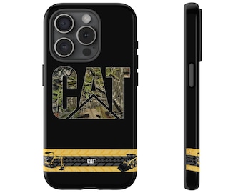 Funda para teléfono con el logotipo de Caterpillar en negro para iPhone 17, 16, 15, 14, 13, 12 y 11, Samsung S25, S24 y S21, ideal para vacaciones.