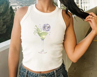 Martini  Rib-Racer Tank Top ,  Women's Tank Top,Summer Top, Cute Crop Tank, Gift for Her, Festival Wear