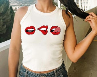 Red Rose Lips Racerback Tank Top ,  Small Center Chest Graphic