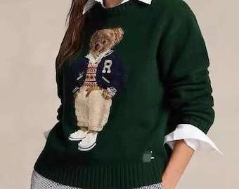Polo Bear RALPH LAUREN green wool linen blend women's sweater jumper size S M L