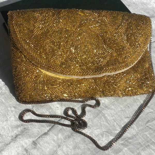 Vintage Gold Beaded Cross Body / Clutch Purse