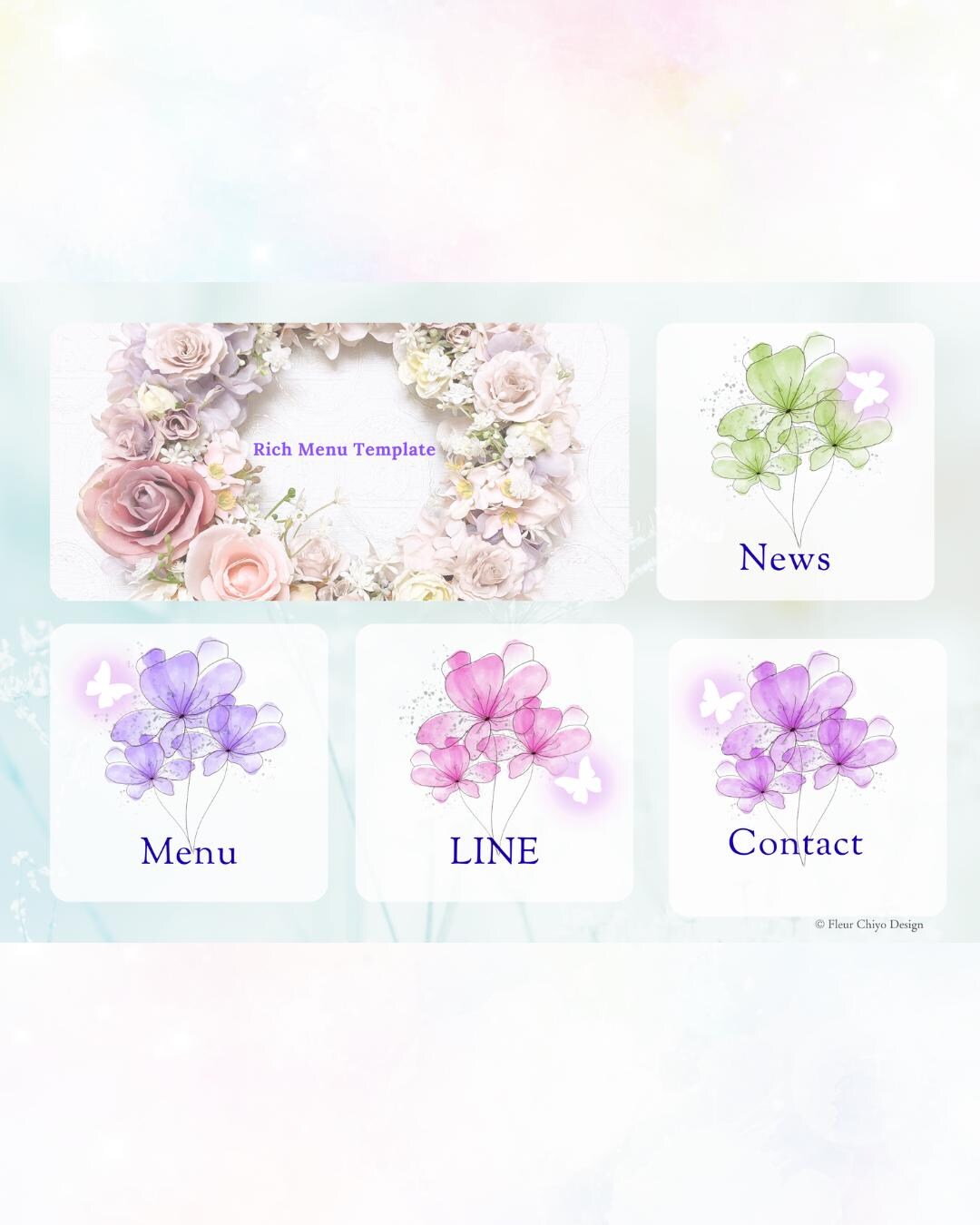 LINE Rich Menu Template | Soft Pastel Floral Design | 4-panel Canva ...