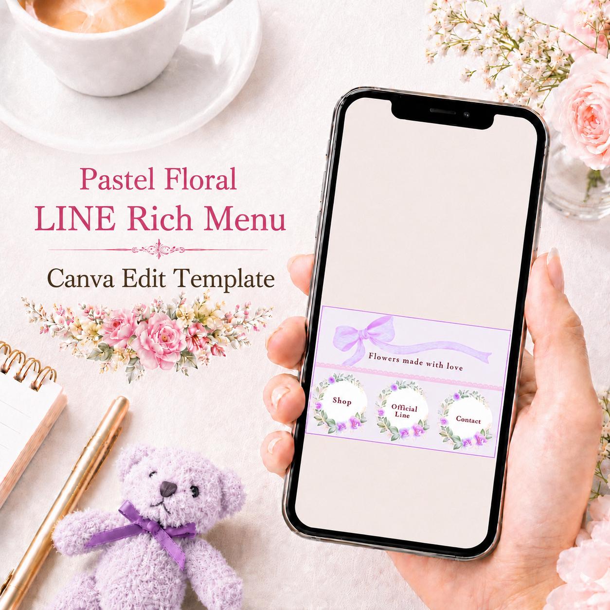 Editable LINE Menu Bar Template | Pastel Floral Design | Canva | Small ...