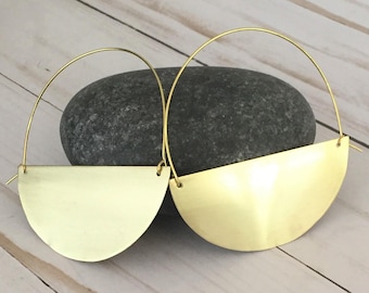 Brass Half Circle Hoop Earrings, Half Moon Earrings, Geometric Earrings, Minimalist Earrings, Half Moon Hoops, Tribal Earring