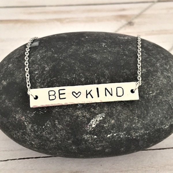 Silver Stamped Be Kind Bar Necklace, Inspirational Necklace, Equality Necklace, Unity Jewelry, Kindness Matters Necklace