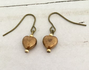 Gunmetal or Antique Gold Small Heart Earrings, Valentines Day Gift, Heart Jewelry, Love Jewelry, Minimalist Earrings