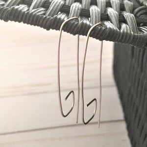 Silver Threader Hoops, Hammered Earrings, Geometric Threader Earrings, Stainless Wire Earrings, Open Hoop Earrings, Long Silver Earring