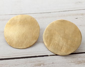 Brass Studs, Moon Earrings, Geometric Earrings, Statement Earrings, Minimalist Earrings, Big Gold Studs, Large Stud, You Pick the Size