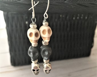 Skull Earrings, Day of the Dead Jewelry, Halloween Earrings, Skeleton Earrings, Goth Earrings, Stone Skull Earrings, Halloween Jewelry