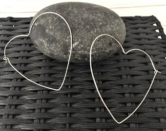 Silver Heart Earrings, Large Heart Hoop Earrings, Heart Hoops, Stainless Steel Hoops, Valentines Day Earrings, Minimalist Earrings