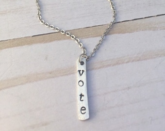 Silver Vote Necklace, Political Jewelry, 2024 Election, Patriotic Jewelry, Volunteer Organizer and Activist Gift, Voting Rights