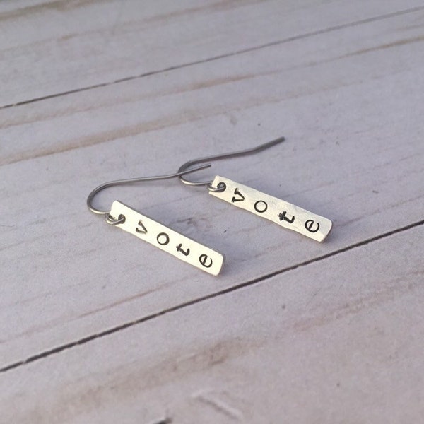 Silver Vote Earrings, Political Jewelry, 2024 Election, Patriotic Dangle Earrings, Volunteer Organizer and Activist Gift, Voting Rights