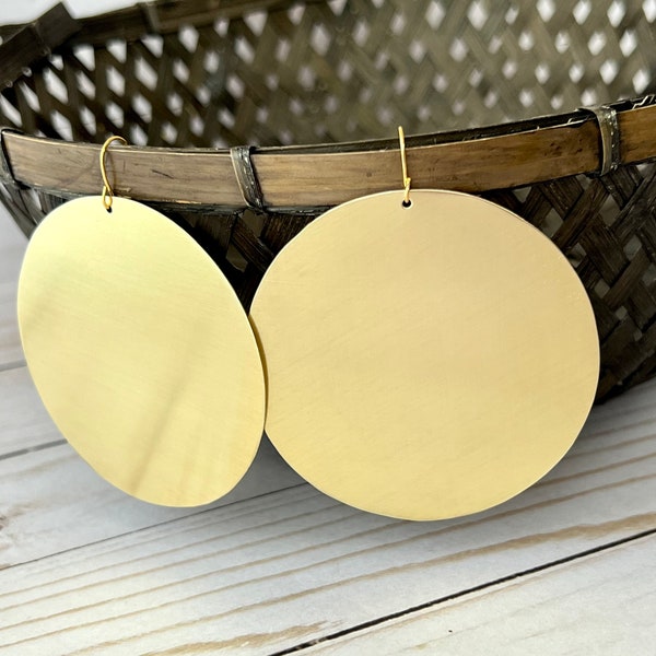 Gold Brass Statement Earrings, Geometric Moon Earrings, Minimalist Jewelry, Oversized Ethnic Earrings, African Earrings