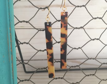 Tortoise Shell Bar Earrings, Resin Acetate Tortoise Shell Stick Earrings, Long Acrylic Earrings, Tan Camo Earrings