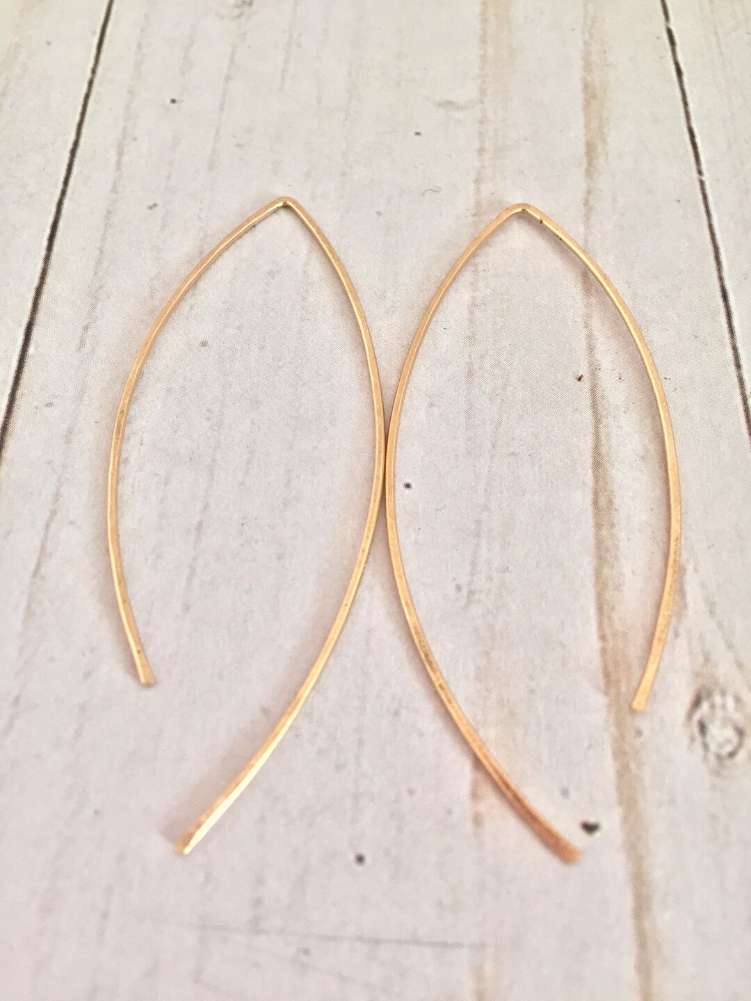 Thin Gold Hammered Hoop Earrings, Gold Threader Earrings, Open Hoop