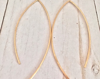Aretes de aro con forma de espiga martillada, rellenos de oro de 14 quilates o de oro rosa