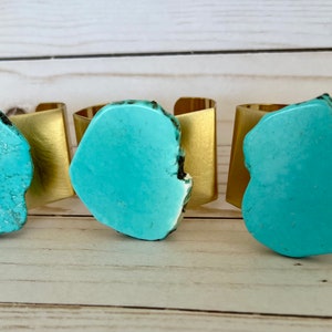 Turquoise Cuff Bracelet, Chunky Turquoise Bracelet, Gold Turquoise Bracelet, Statement Bracelet, Brass Cuff Bracelet, Natural Stone Cuff image 10
