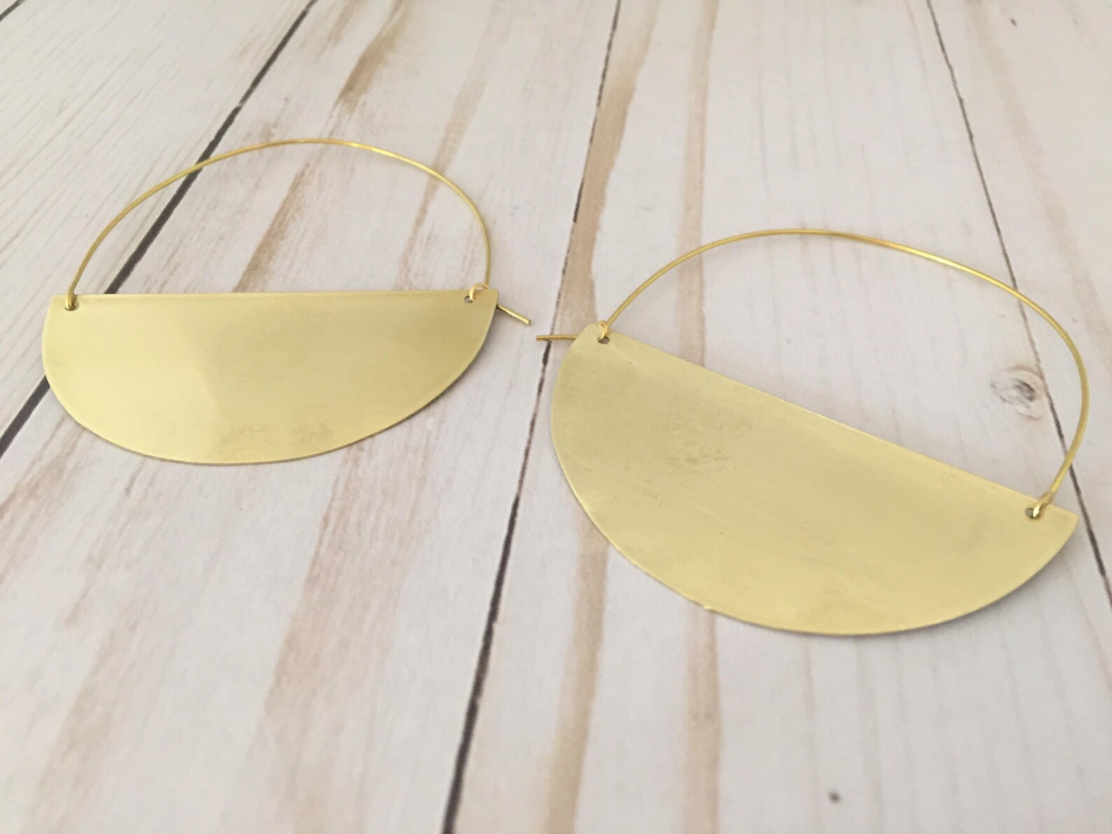 Brass Half Circle Hoop Earrings Half Moon Earrings Geometric Etsy UK