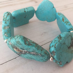 Turquoise Stretchy Bracelet, Chunky Turquoise Beaded Bracelet, Gemstone Jewelry, Slab Turquoise Bracelet