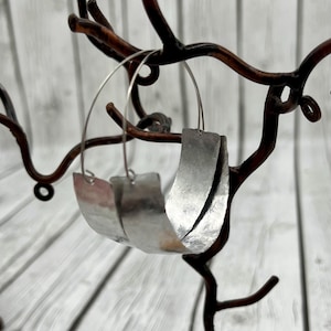 Hammered Aluminum Hoop Earrings: Large Thick Silver Statement Earrings
