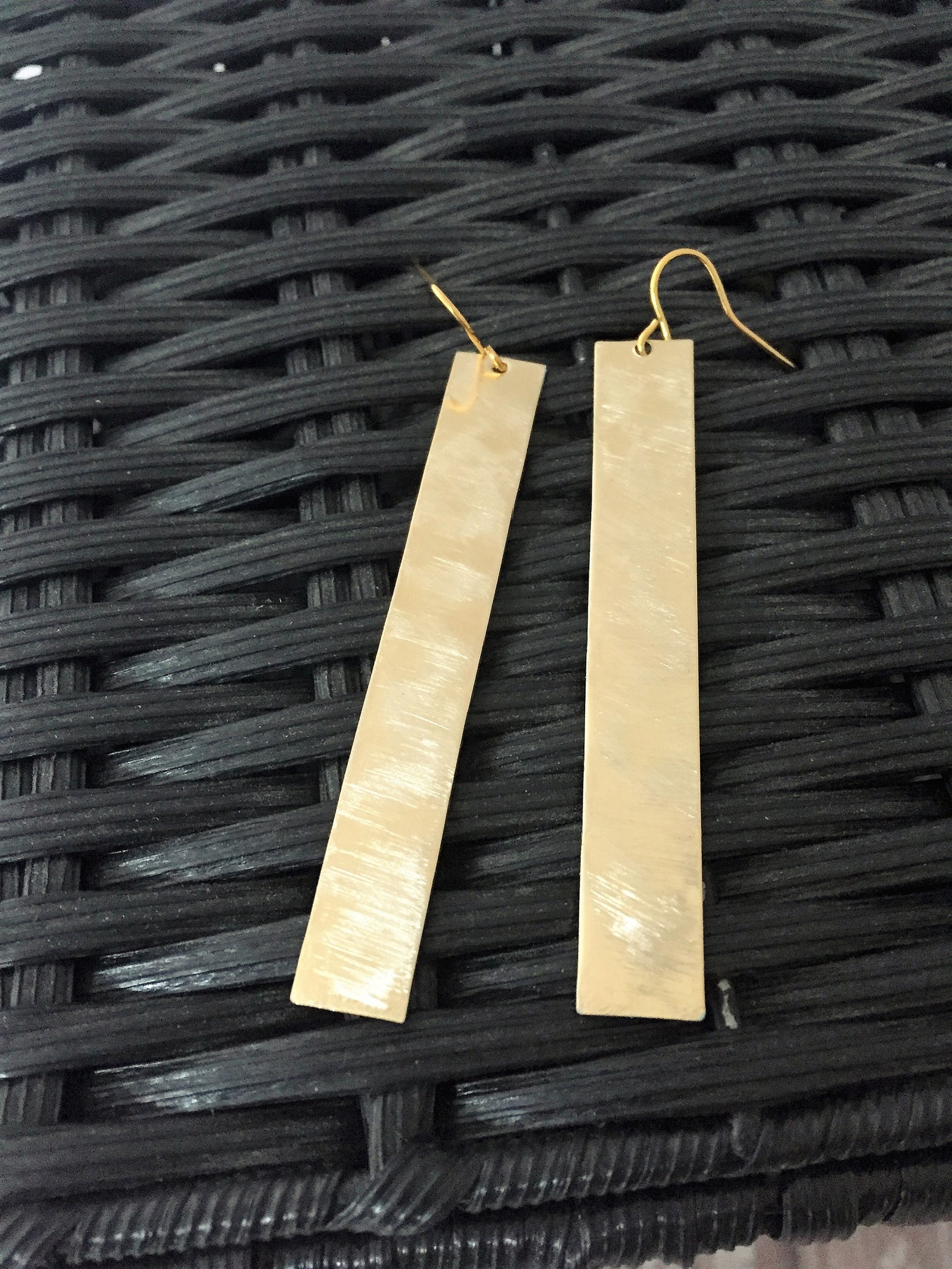 Gold Brass Bar Earrings Minimalist Geometric Jewelery Long Etsy