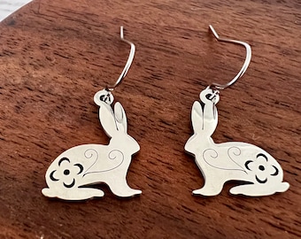 Silver Stainless Steel Easter Bunny Earrings, Spring Earrings, Hypoallergenic Earrings, Easter Gift