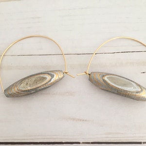 14K Gold Filled Wire Threader Hoops with Gold and Silver Glass Bead, Gold Beaded Hoop Earrings, Minimalist Earrings, U Threader Earrings